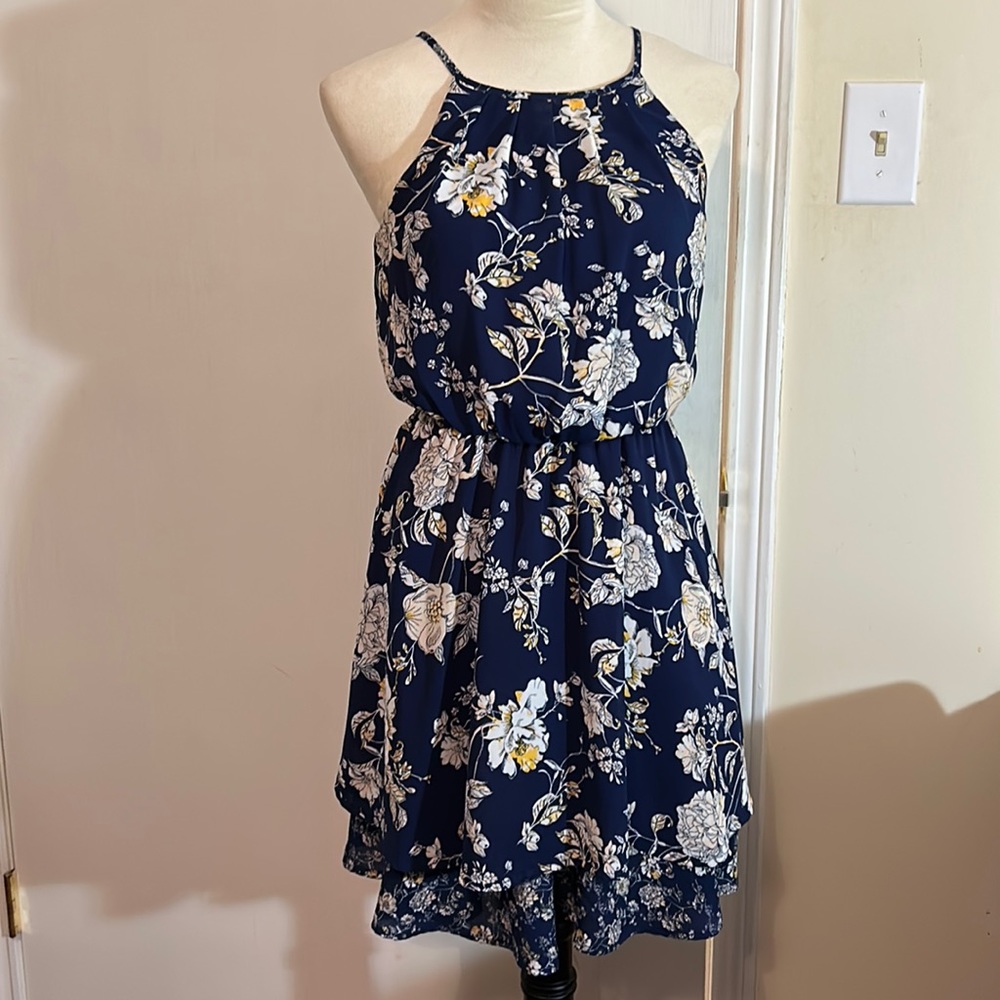 Blue Rain Size Small Floral Tank Mini Spaghetti Strap Dress